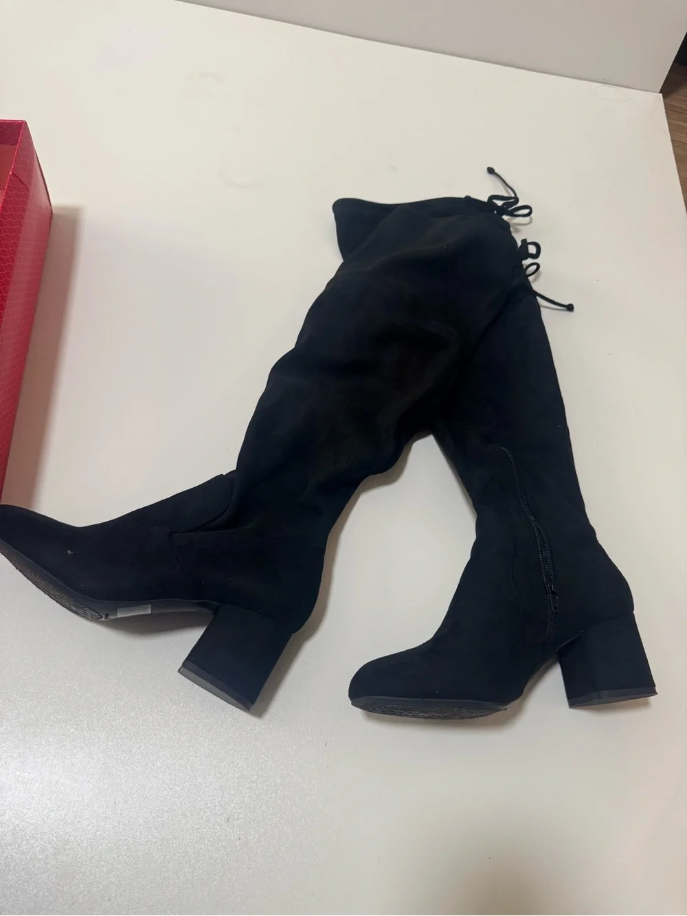 Kelly & Katie Black Suede-Look Over-the-Knee Block Heel Boots